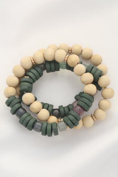 WOOD BEADED BRACELET SET