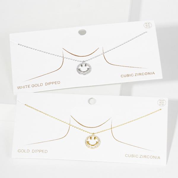 HAPPY FACE RHINESTONE PENDANT NECKLACE