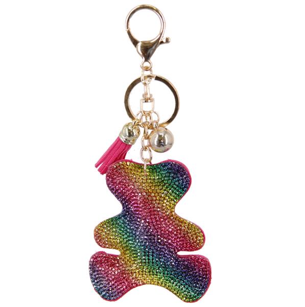 RHINESTONE BEAR KEYCHAIN WITH TASSEL