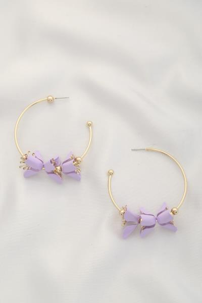 FLOWER OPEN HOOP EARRING