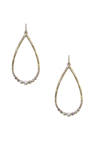 METAL RHINESTONE TEARDROP DANGLE EARRING