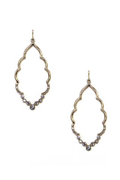 METAL RHINESTONE FLOWER DANGLE EARRING