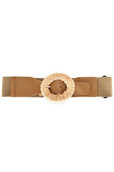 FASHION OVAL FUR ELASTIC BUCKLE BELT