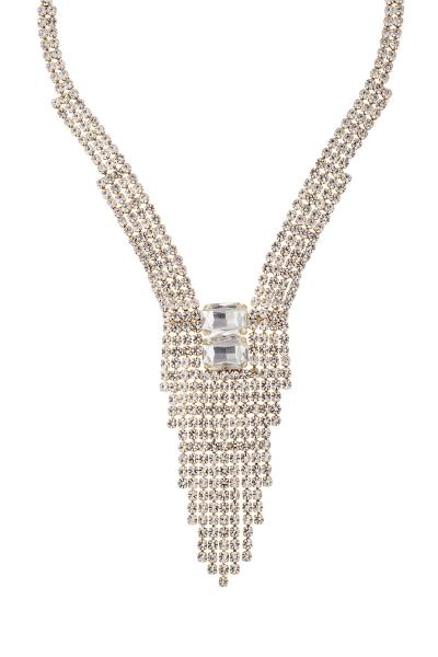 RHINESTONE RECTANGLE FRINGE NECKLACE