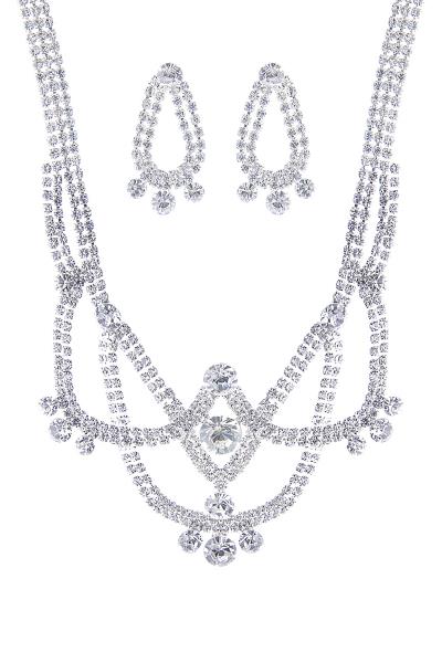 RHINESTONE BRIDAL CHANDELIER NECKLACE AND EARRING SET