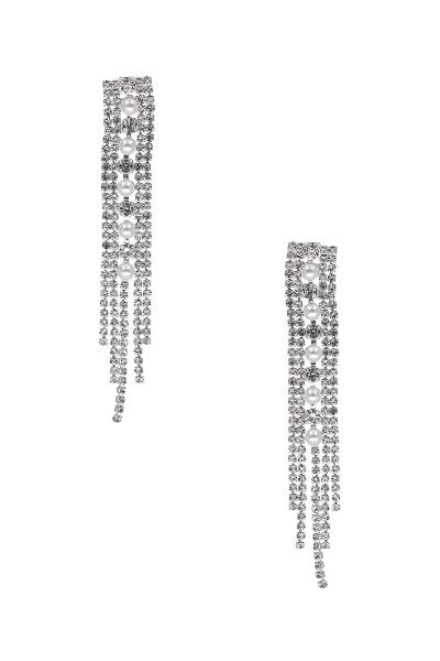 RHINESTONE PEARL FRINGE POST EARRING