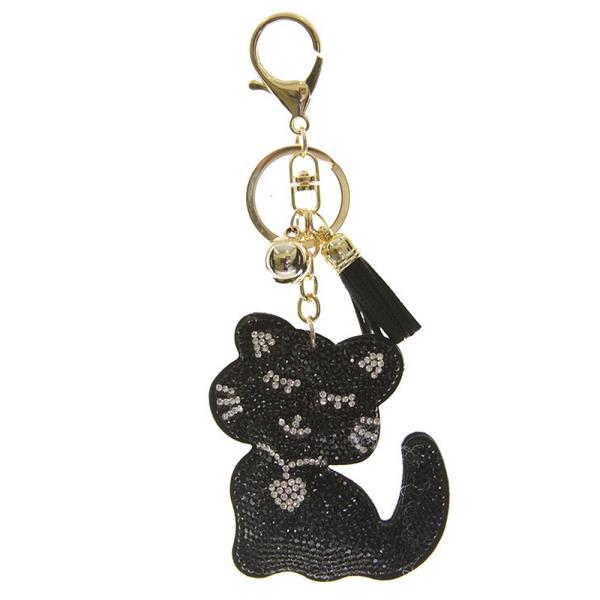 HALLOWEEN RHINESTONE CAT KEYCHAIN WITH TASSEL