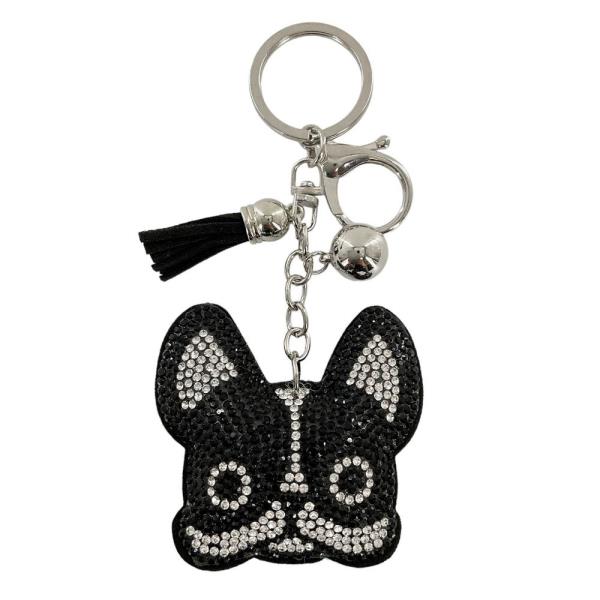 RHINESTONE DOG KEYCHAIN WITH TASSEL
