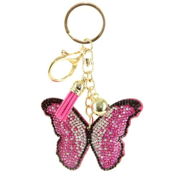 RHINESTONE BUTTERFLY KEYCHAIN WITH TASSEL
