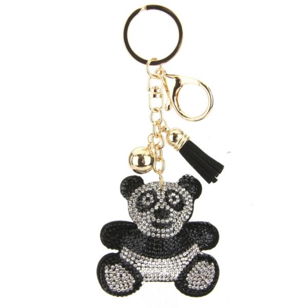 RHINESTONE PANDA KEYCHAIN WITH TASSEL