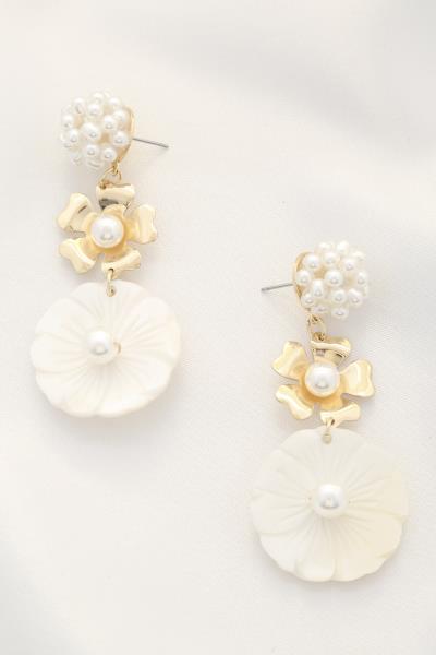 FLOWER PEARL BEAD DANGLE EARRING