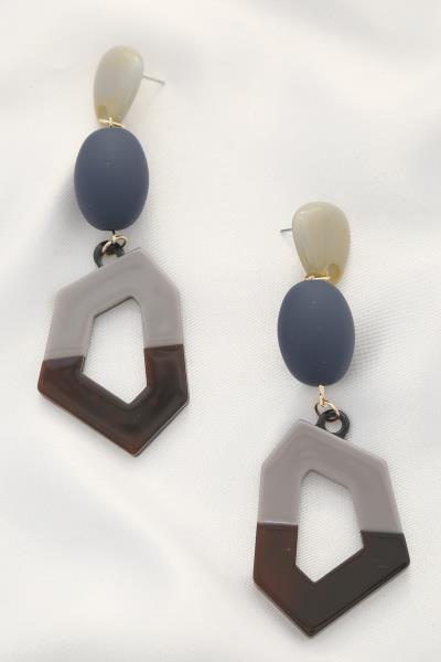 ACRYLIC GEOMETRIC SHAPE BEADED DANGLE EARRING