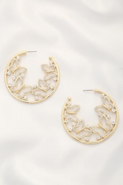 BUTTERFLY RHINESTONE OPEN HOOP EARRING