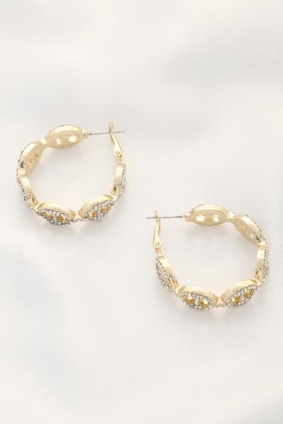 OVAL LINK RHINESTONE HOOP EARRING