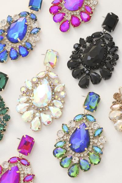OVAL ROUND CRYSTAL DANGLE EARRING