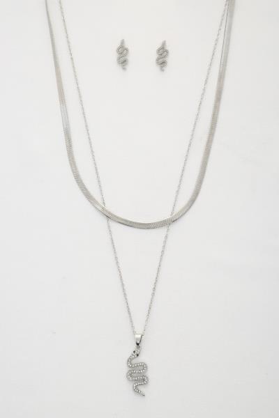 SNAKE CHARM FLAT SNAKE LINK LAYERED NECKLACE