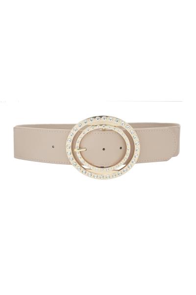 RHINESTONE OVAL BUCKLE ELASTIC WIDE BELT