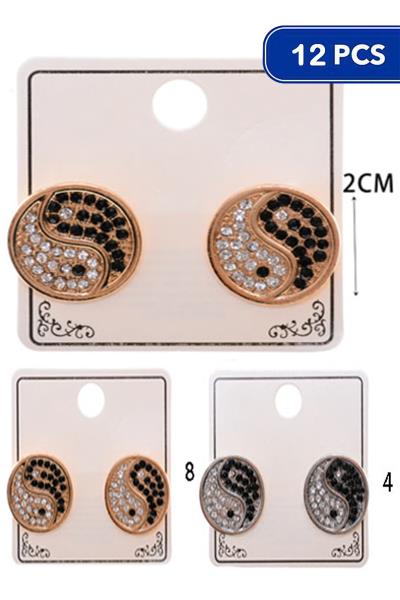 RHINESTONE YING YANG STUD EARRING 12 UNITS