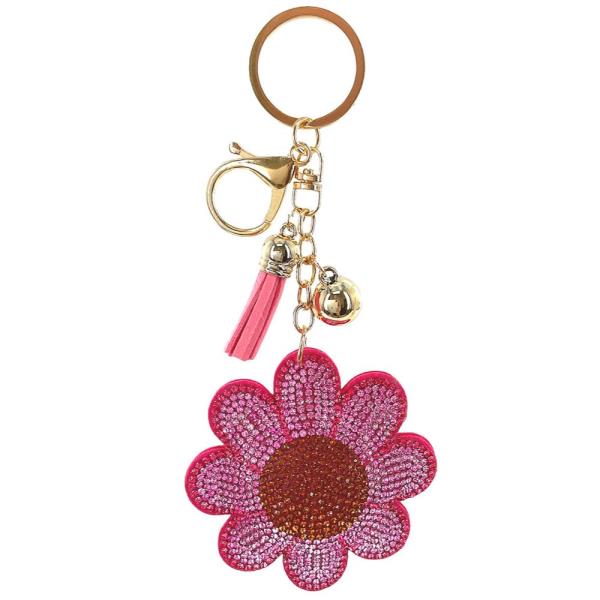 RHINESTONE FLOWER KEYCHAIN WITH TASSEL
