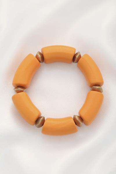 WOOD CYLINDER METAL BEADED BRACELET