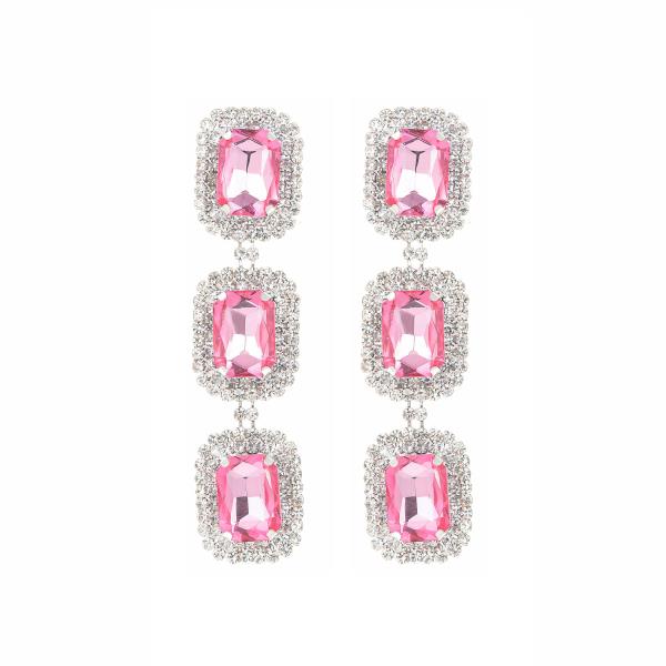 RHINESTONE RECTANGLE 3 DROP EARRING