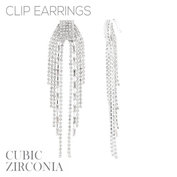 RHINESTONE CRYSTAL BAGUETTE TASSEL CZ EARRING