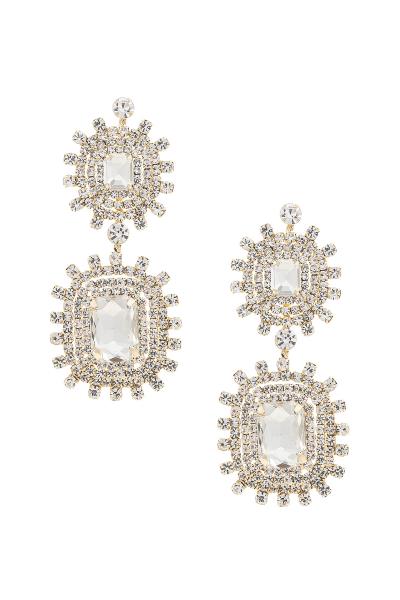 RHINESTONE SQUARE DANGLE EARRING