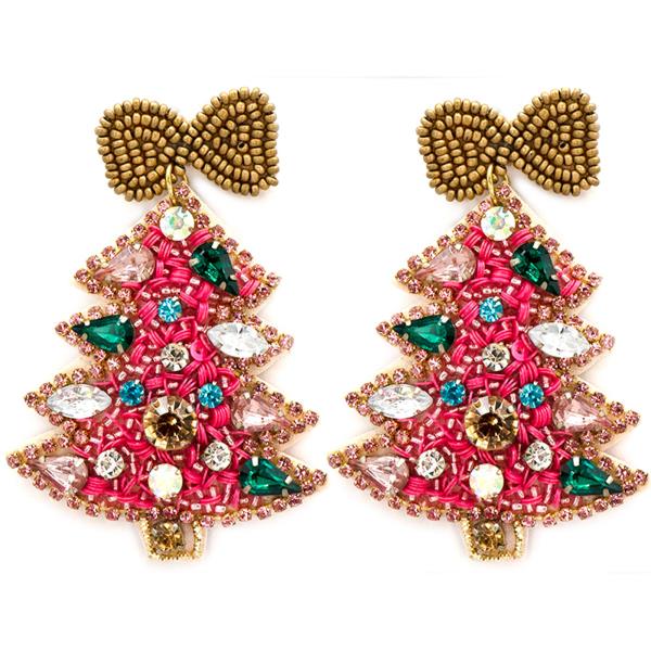 SEED BEAD CHRISTMAS TREE WITH RIBBON EARRING