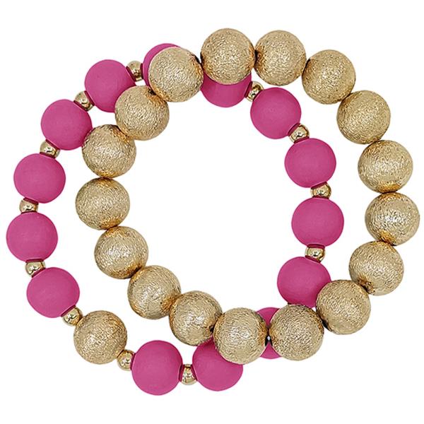 SATIN BALL ACC 2 STRANDS WOOD BD BRACELET