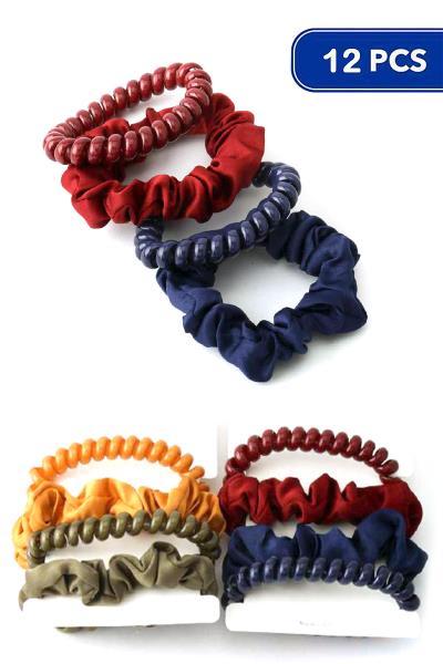 SATIN SCRUNCHIE CORD TIE SET 12 UNITS