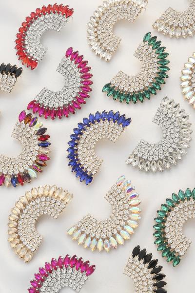 HALF CIRCLE RHINESTONE POST EARRING