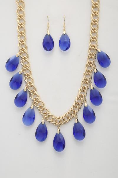 TEARDROP GLASS CRYSTAL DOUBLE CIRCLE LINK NECKLACE