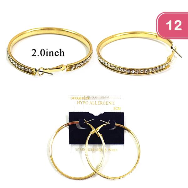 RHINESTONE HOOP EARRING 12 UNITS