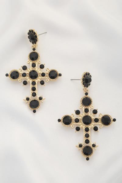 CROSS CRYSTAL POST DANGLE EARRING