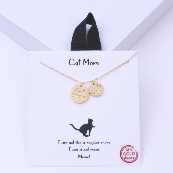 18K GOLD RHODIUM DIPPED CAT MOM PENDANT NECKLACE