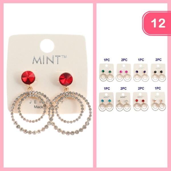 RHINESTONE DOUBLE ROUND DANGLE EARRING (12 UNITS)