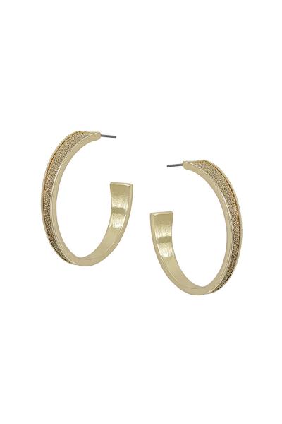 METALLIC LEATHER ACCENT METAL HOOP EARRING