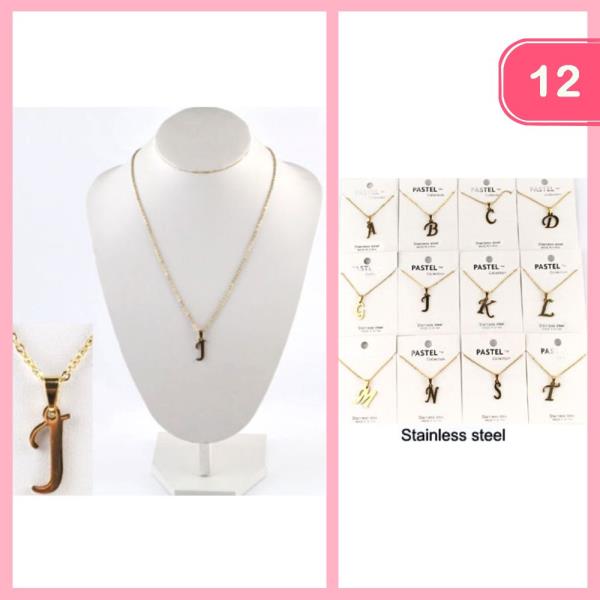 STAINLESS STEEL LETTER CHAIN NECKLACE (12 UNITS)