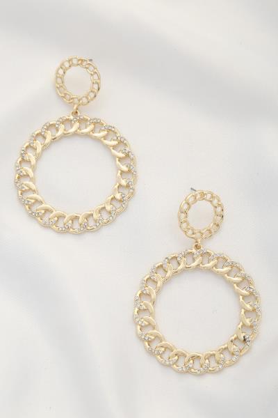 DOUBLE CIRCLE CURB LINK DANGLE EARRING