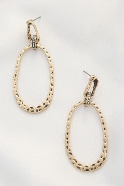 RUSTIC OVAL METAL DANGLE EARRING
