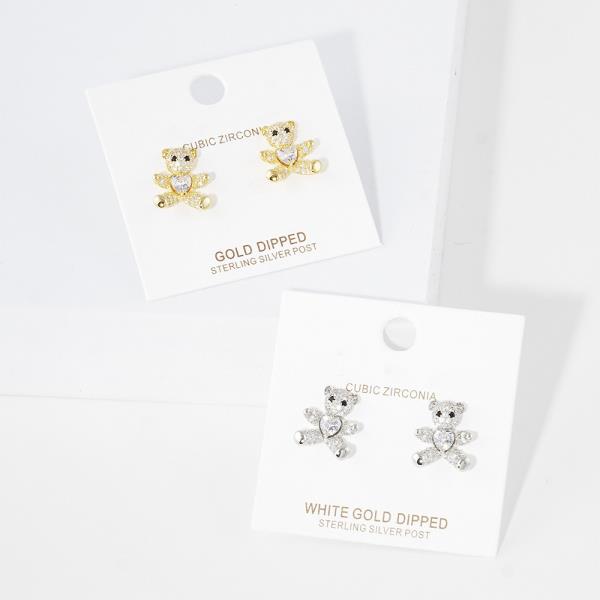 TEDDY BEAR RHINESTONE POST EARRING