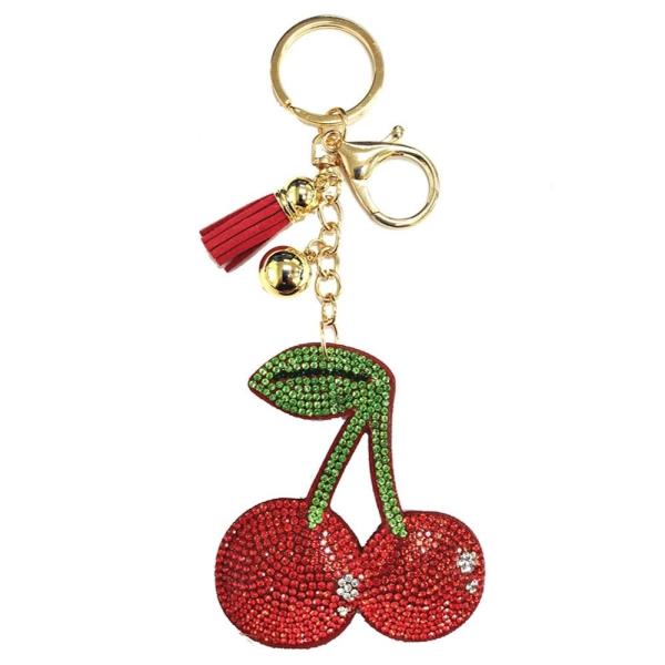 RHINESTONE CHERRY KEYCHAIN WITH TASSEL