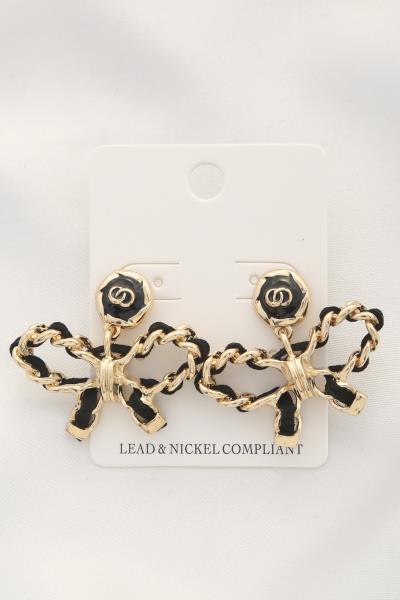 DOUBLE CIRCLE BOW METAL EARRING