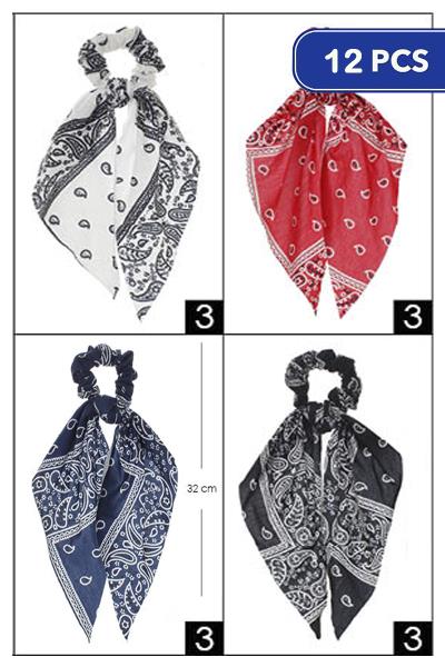 FASHION PAISLEY HAIR TIE WITH TASSEL (12 UNITS)