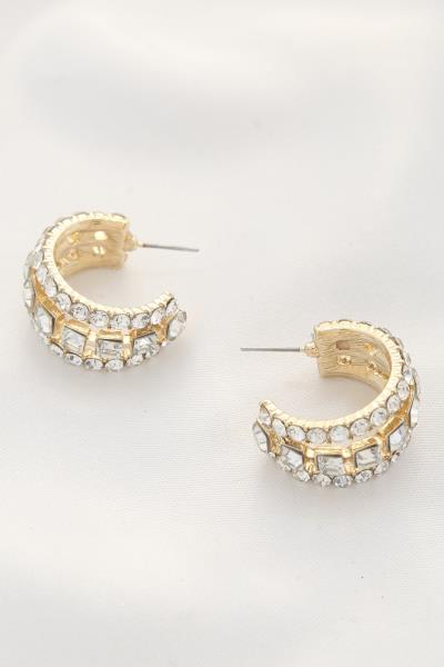 PEARL RHINESTONE OPEN CIRCLE EARRING