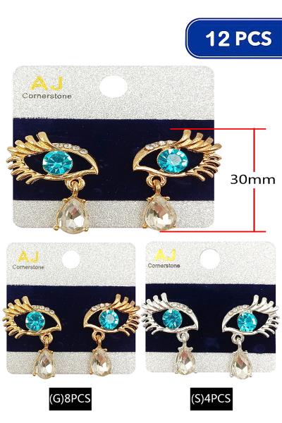 BIRD LASH EYE CRYSTAL GEM DROP EARRING 12 UNITS