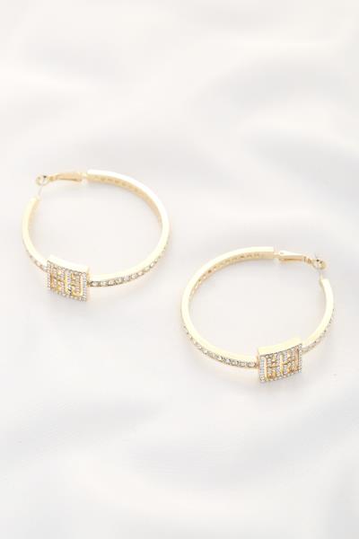 GREEK PATTERN RHINESTONE HOOP EARR NG