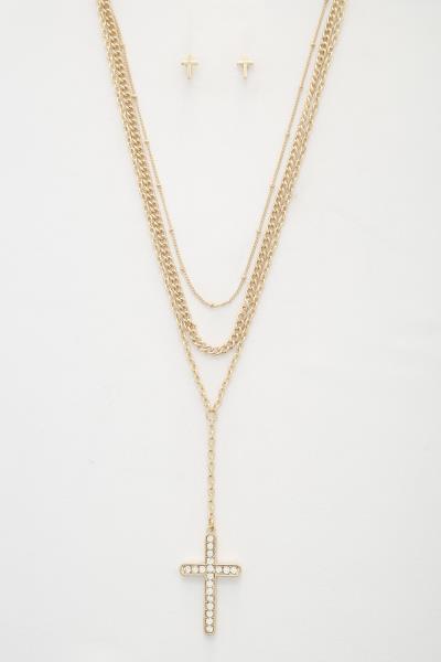 CROSS PENDANT LAYERED NECKLACE