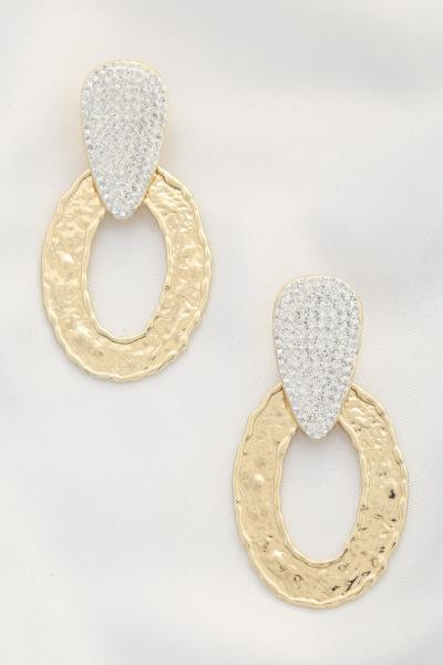 TEARDROP HAMMERED METAL OVAL DANGLE EARRING