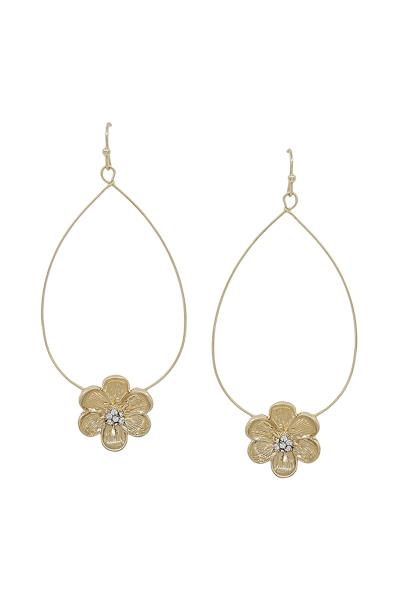 FLOWER METAL DROP TEARDROP WIRE EARRING